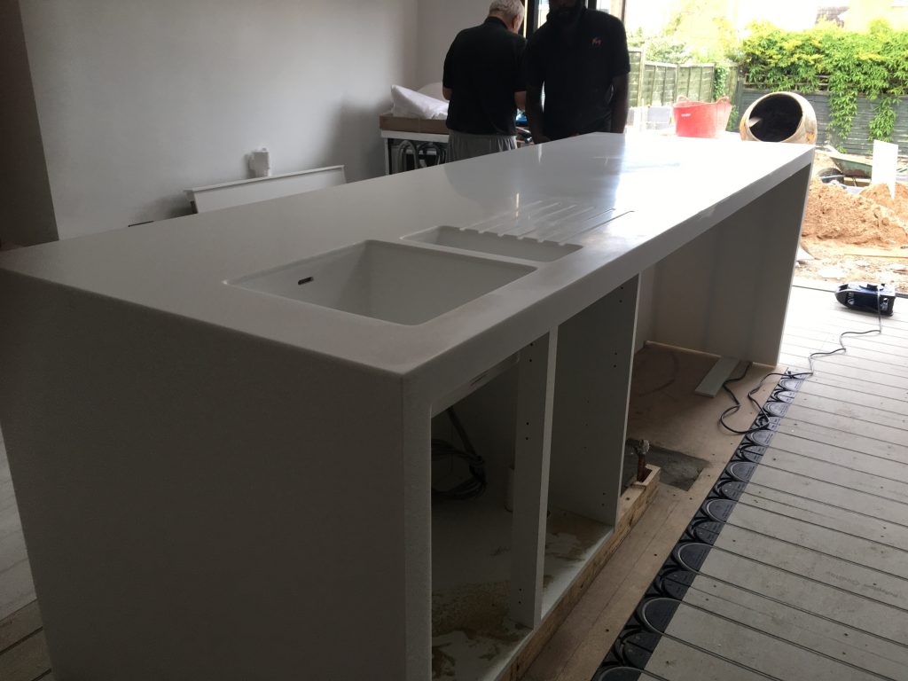 Waterfall Island with Staron Solid Surface - GM Solid Surfaces